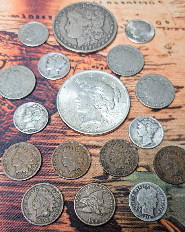 Lote de 17 Monedas antiguas de EE.UU (8 Monedas son Plata)