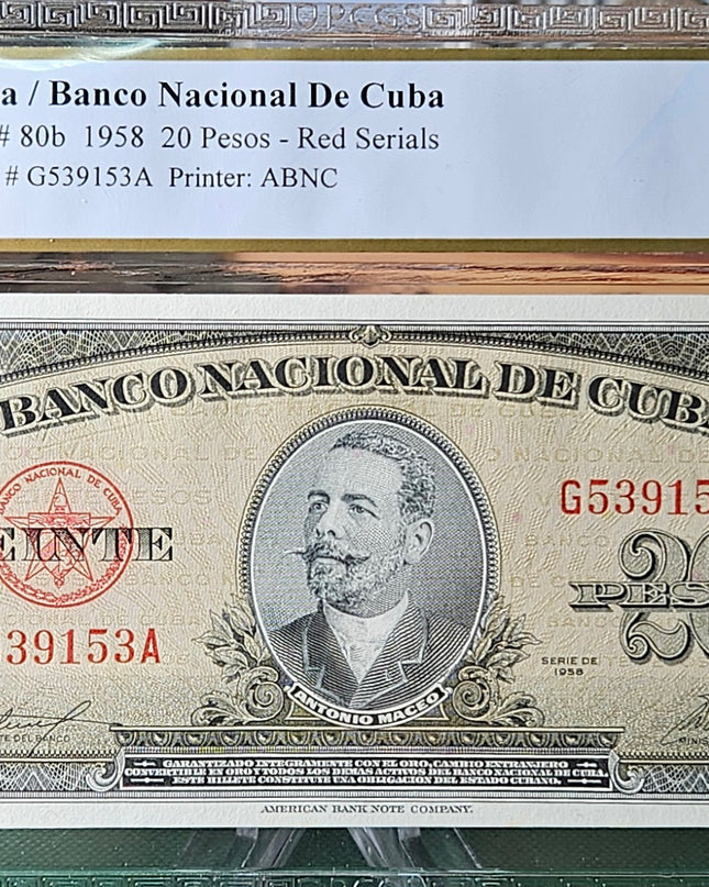1958 20 Pesos Banco Nacional PCGS (66 PPQ) GEM UNC