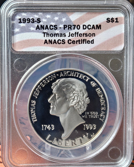1993-S Thomas Jefferson Commemorative Dollar (PR70DCAM)