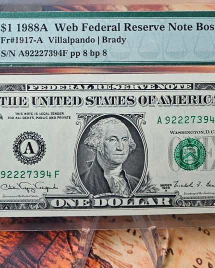 1988A $1 Boston "Web Note" PMG Gem Uncirculated 66 EPQ