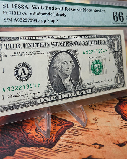 1988A $1 Boston "Web Note" PMG Gem Uncirculated 66 EPQ