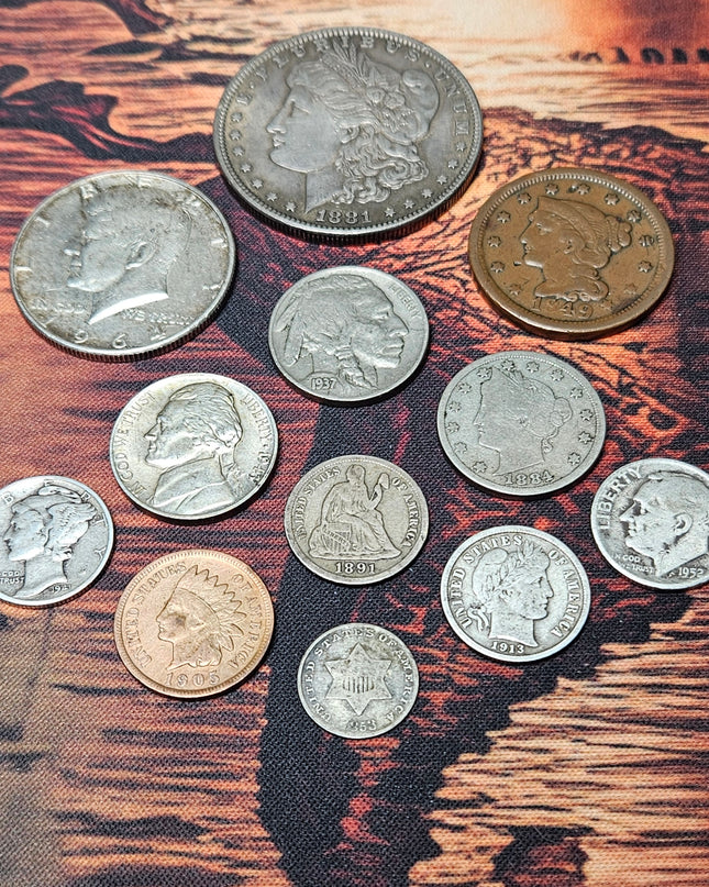 Lote Exclusivo de 12 Monedas antiguas de EE.UU (8 Monedas son de PLATA)