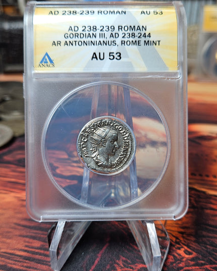 238-239 AD Gordian III AR Antoninianus Ancient Roman Coin AU53