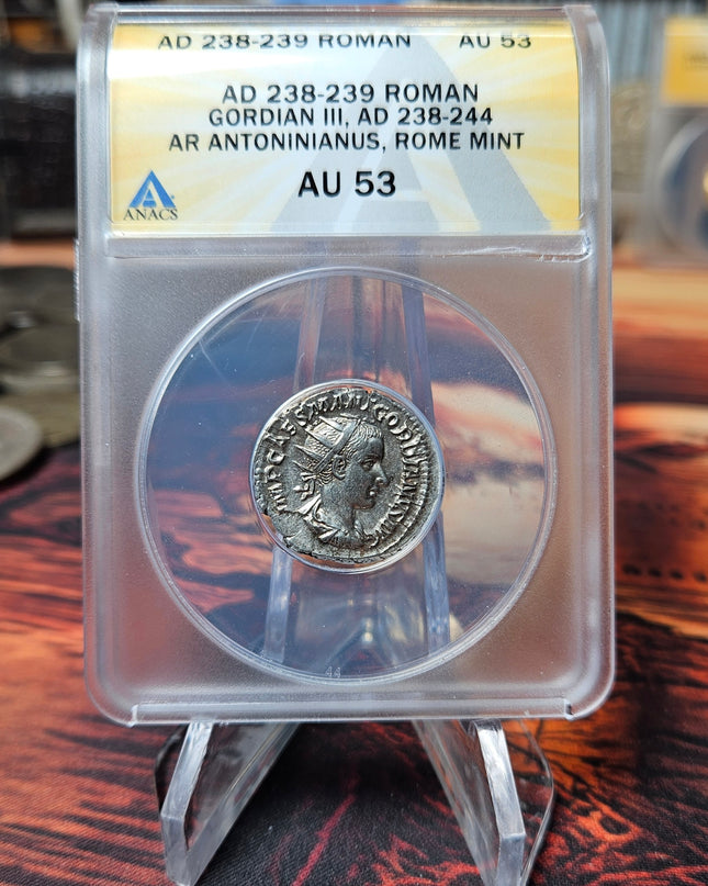 238-239 AD Gordian III AR Antoninianus Ancient Roman Coin AU53