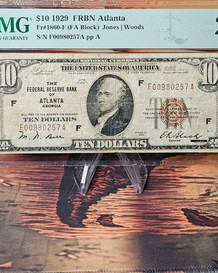 1929 (F) $10 FEDERAL RESERVE BANK NOTE ATLANTA (PMG - VF20)