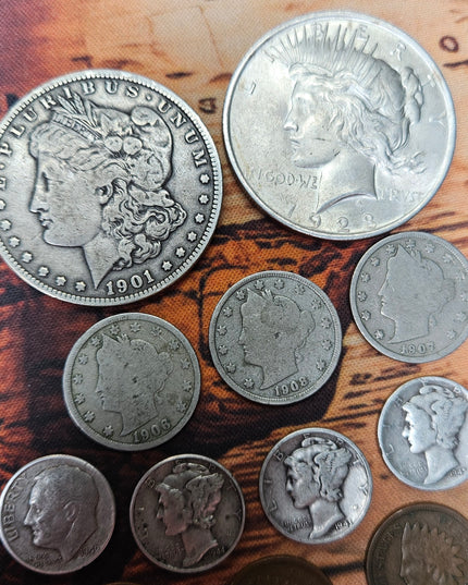 Lote de 17 Monedas antiguas de EE.UU (8 Monedas son Plata)