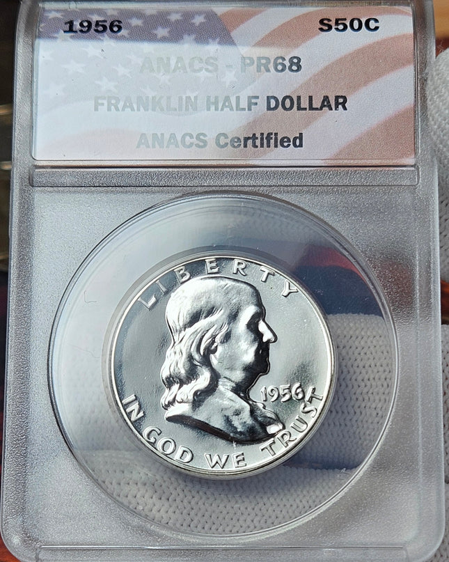 1956 Moneda de Medio Dólar de Franklin (Certificada PR68 por ANACS)
