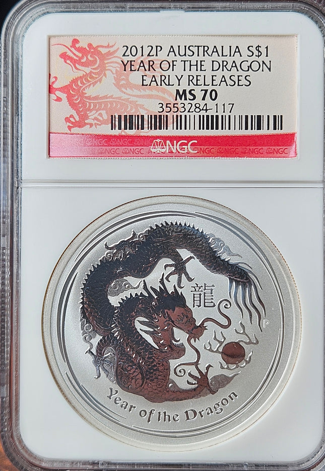 2012 AUSTRALIA $1 YEAR OF THE DRAGON 1 OZ NGC MS 70..