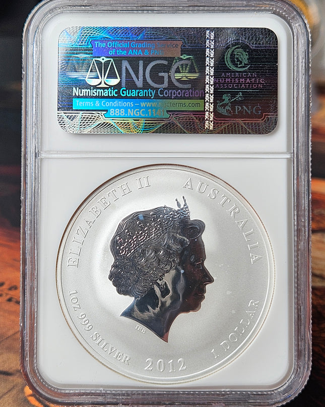 2012 AUSTRALIA $1 YEAR OF THE DRAGON 1 OZ NGC MS 70..