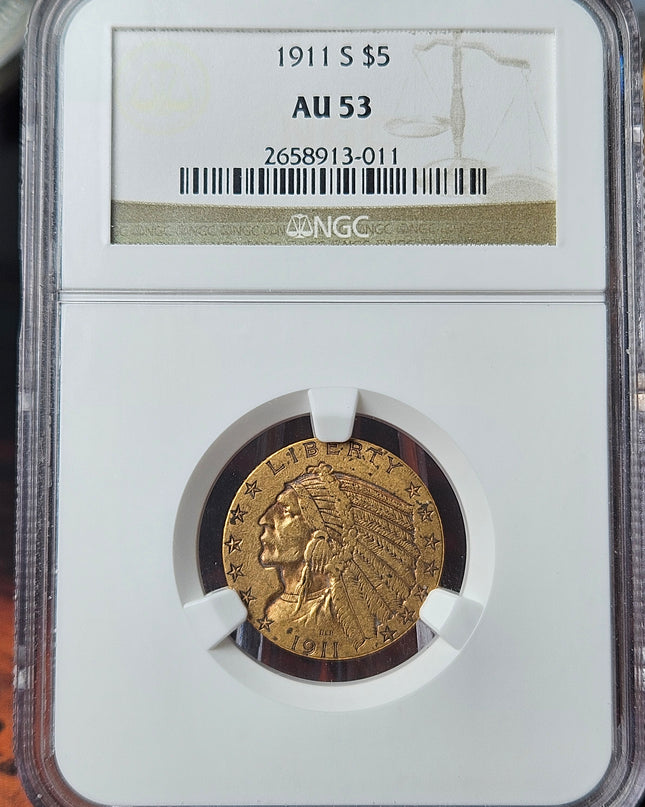 1911-S Moneda de Oro $5 Indian Head